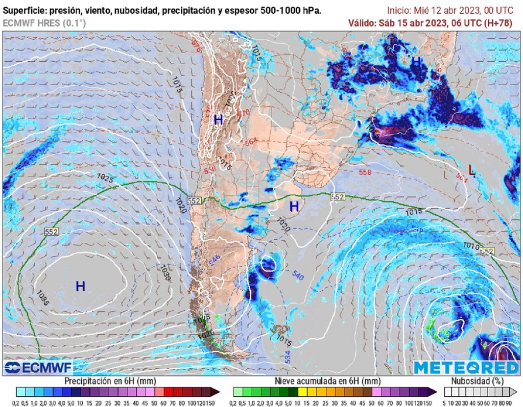 presión y precipitaciones previstas; modelo ECMWF presión y precipitaciones previstas; modelo ECMWF