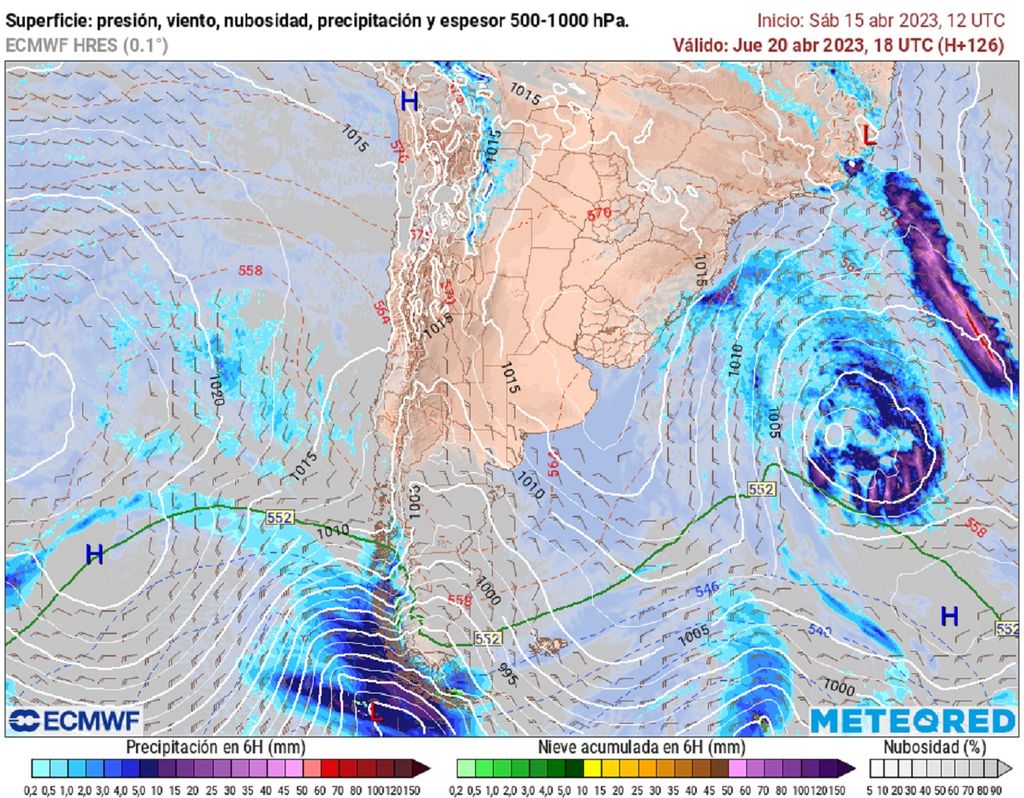 precipitaciones y presión previstas; modelo ECMWF precipitaciones y presión previstas; modelo ECMWF