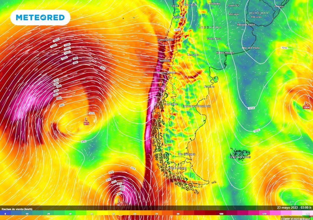rachas viento previsto; modelo ECMWF