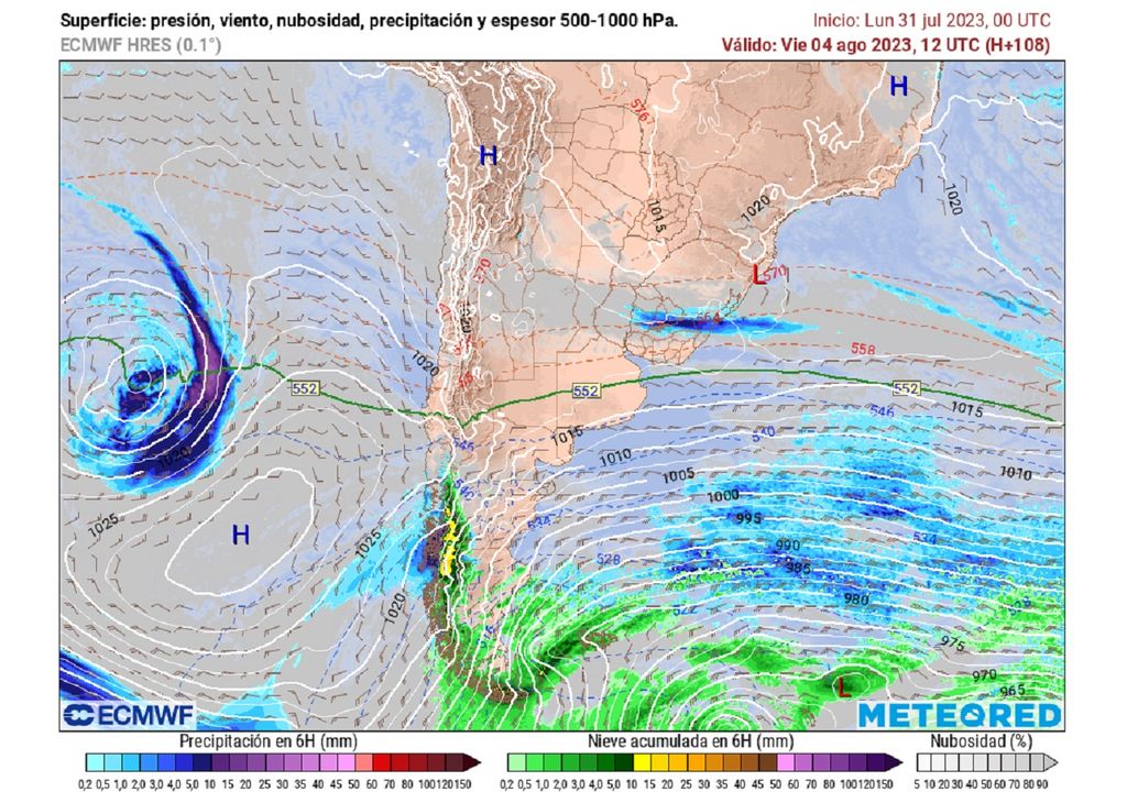 Modelo del ECMWF muestra altas presiones sobre Chile Modelo del ECMWF muestra altas presiones sobre Chile