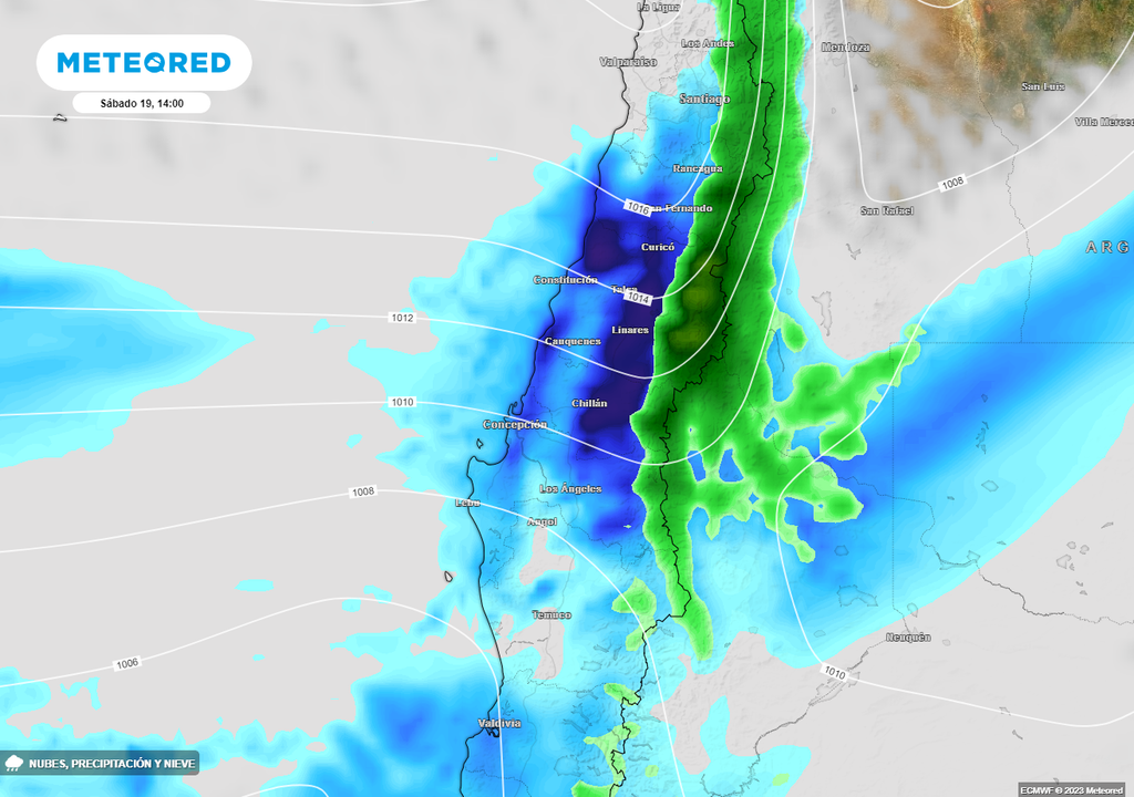 precipitaciones previstas por el modelo del ECMWF para Chile central