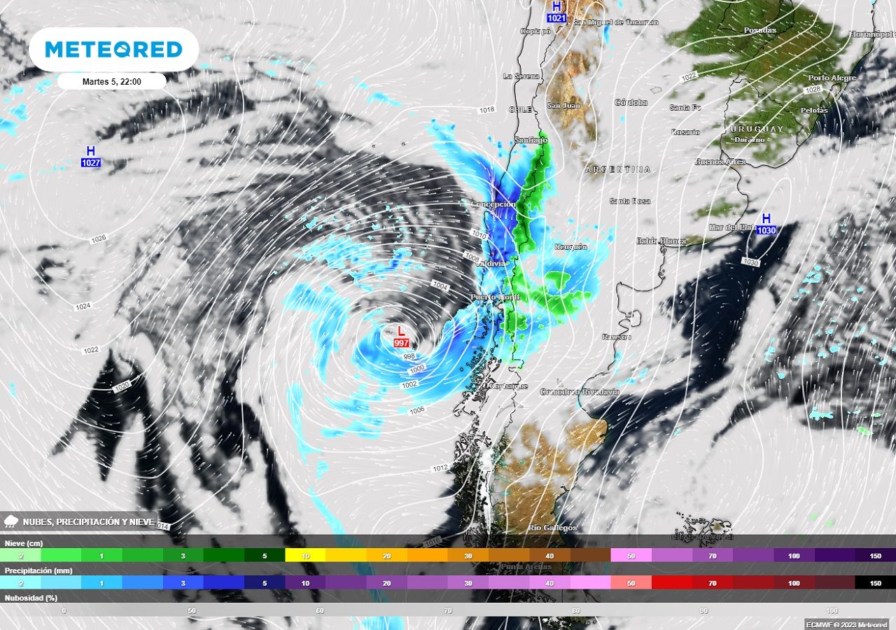 Actualmente, el frente no tiene cara de frente las imágenes del satélite, pero el modelo del ECMWF muestra que esta condición cambiará durante el martes 05 de septiembre.