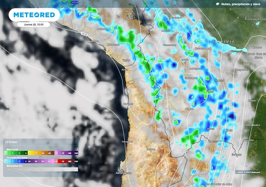 nubes, presión y precipitaciones previstas por el modelo del ECMWF nubes, presión y precipitaciones previstas por el modelo del ECMWF