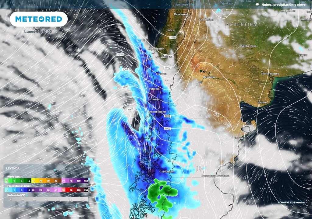 modelo ECMWF, precipitaciones, nubes y presión previstas