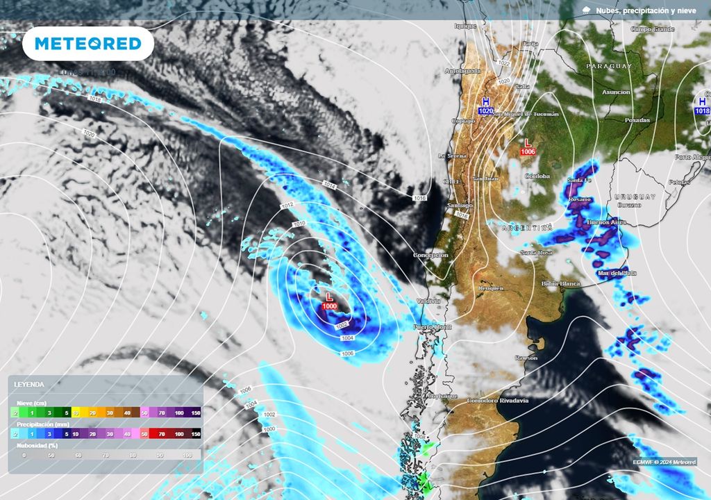 sistema frontal previsto que se formará, según el modelo ecmwf