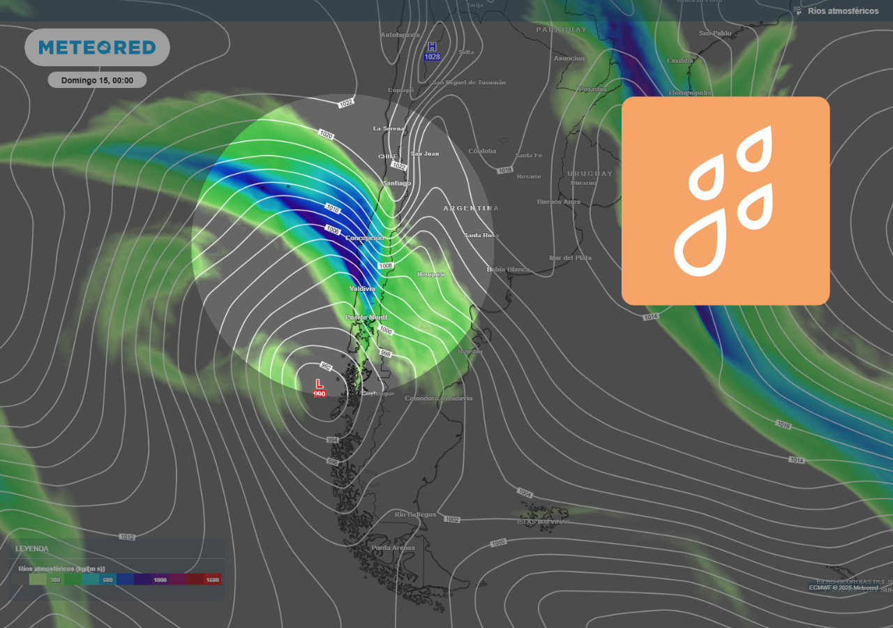 Un río atmosférico incrementará las lluvias del sistema frontal que llegará el sábado 14 a Chile. Las precipitaciones volverán a caer entre Coquimbo y Aysén.