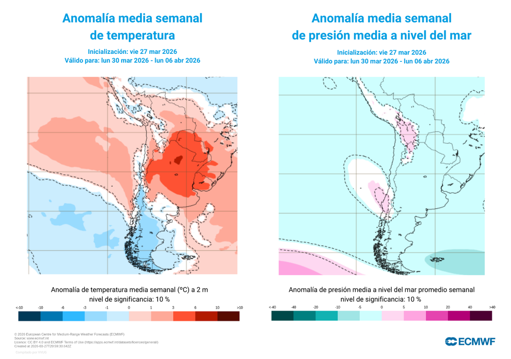 mapas de anomalías de temperaturas y presión Las altas presiones seguirán firmes sobre el centro del país, dificultando el avance de los sistemas frontales por el país.