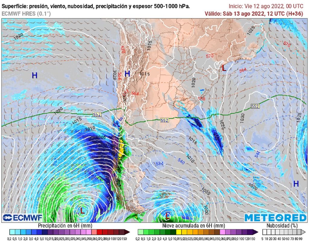 presión y precipitaciones previstas; modelo ECMWF presión y precipitaciones previstas; modelo ECMWF