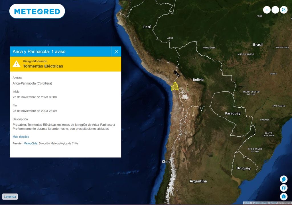 Avisos meteorológicos para Chile visualizados en la página de Meteored Avisos meteorológicos para Chile visualizados en la página de Meteored