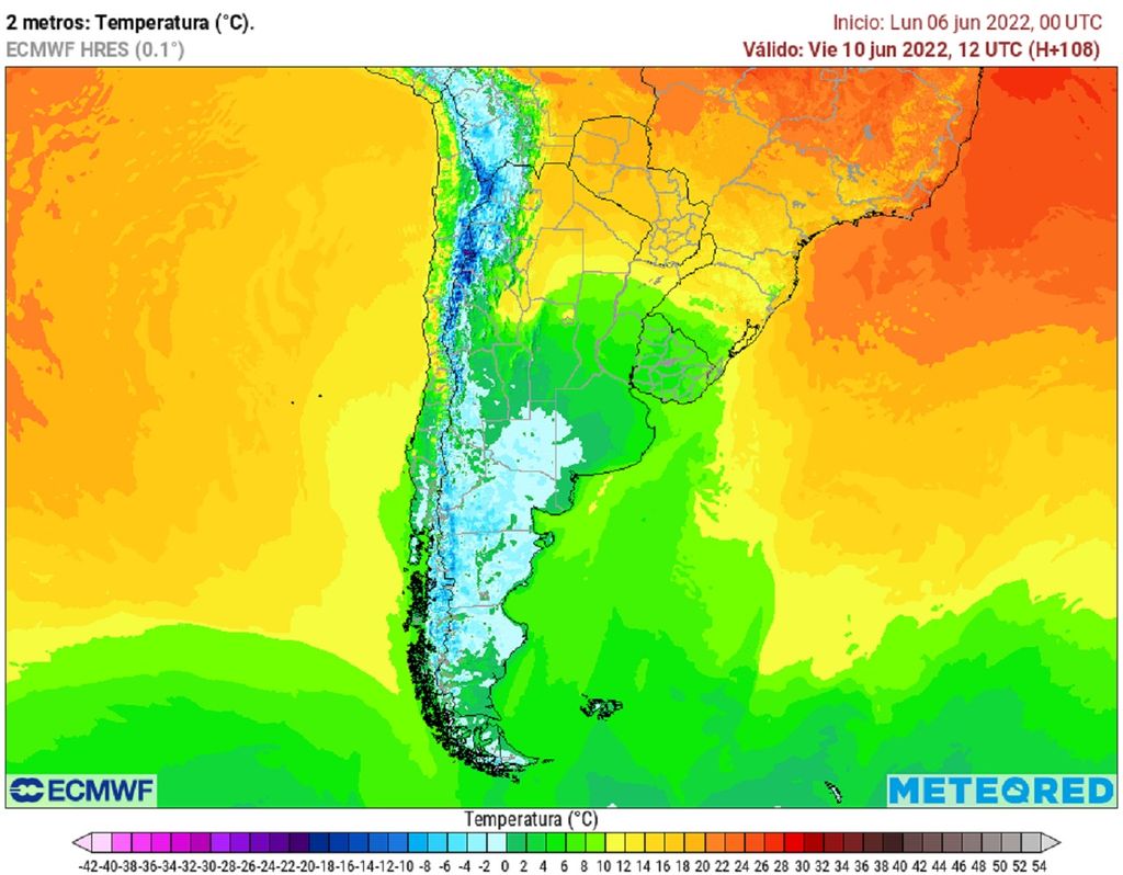 Temperaturas previstas; modelo ECMWF