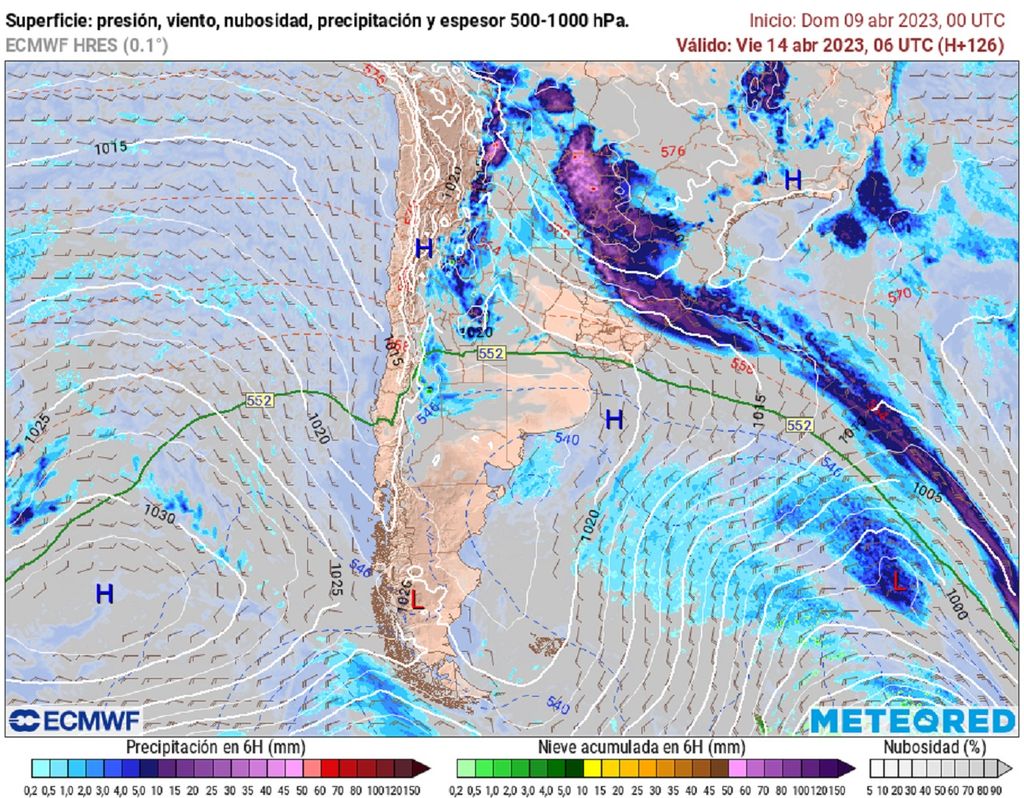 presión y precipitaciones previstas; modelo ECMWF presión y precipitaciones previstas; modelo ECMWF