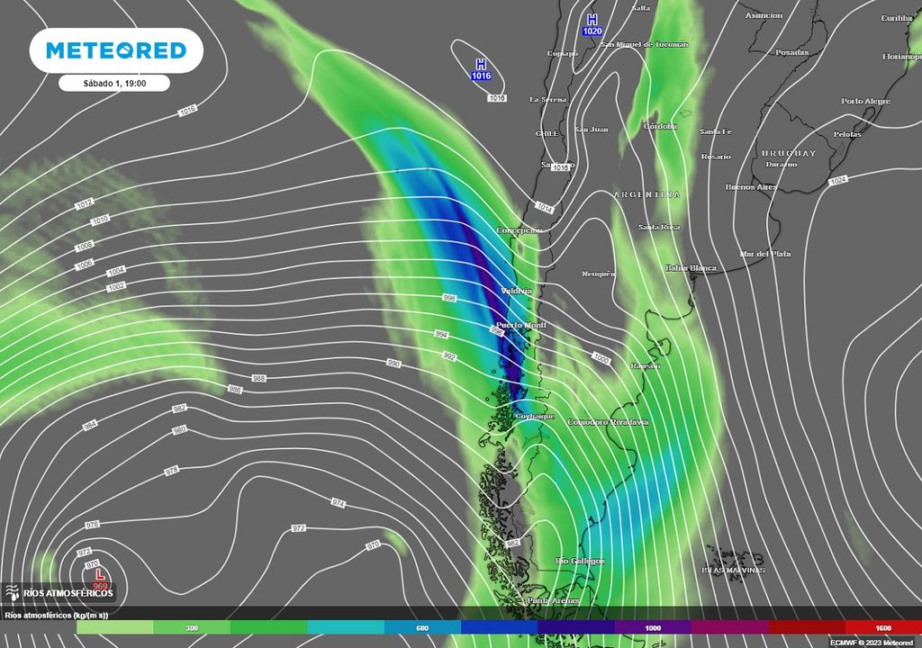 imagen de un río atmosférico previsto que llegará a Chile imagen de un río atmosférico previsto que llegará a Chile