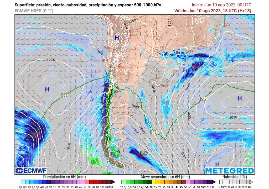 mapas de lluvias, presión y precipitación previstas por el modelo del ECMWF
