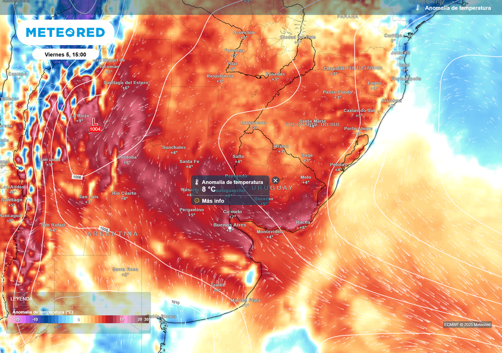 Anomalía de temperatura Viernes 5 de diciembre a las 15 h Anomalía de temperatura Viernes 5 de diciembre a las 15 h