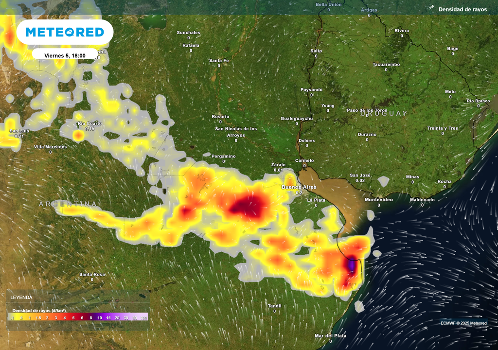 Densidad de rayos Viernes 5 de diciembre 18 h Densidad de rayos Viernes 5 de diciembre 18 h