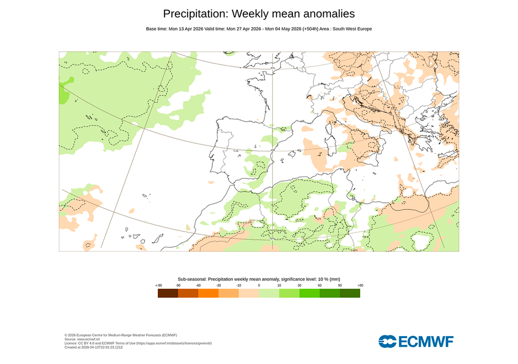 El modelo europeo prevé que el mes de abril puede acabar con ambiente variable e incluso inestable en varias regiones españolas.