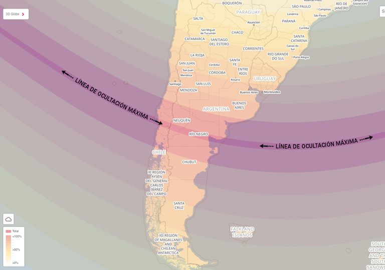 Mapa de totalidad y parcialidad eclipse 2020