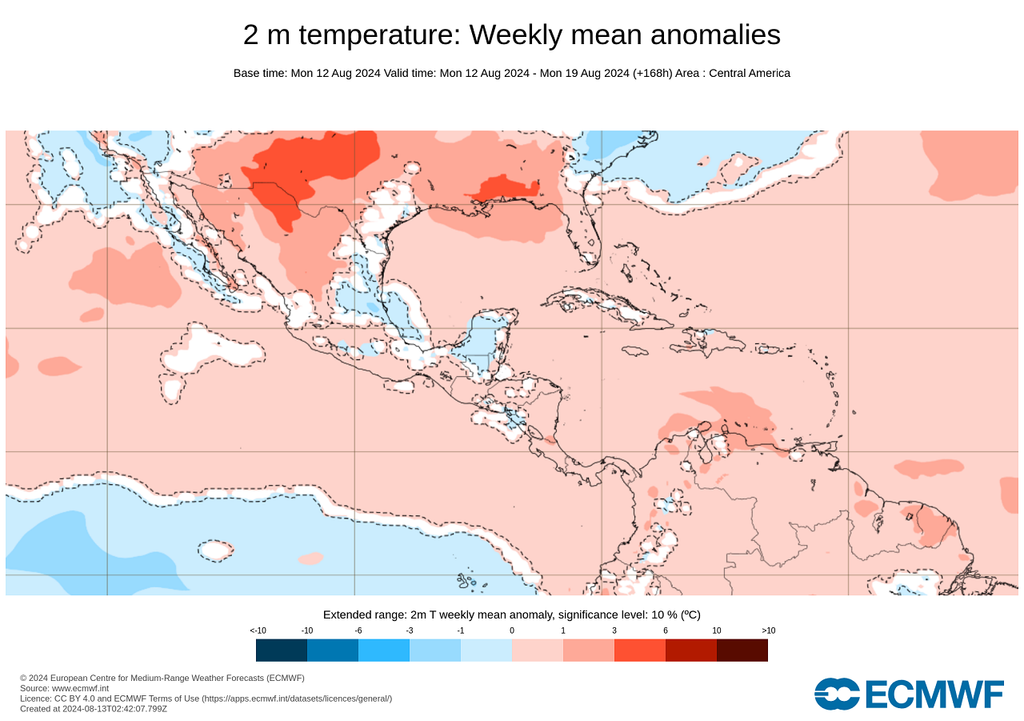 Anomalía de temperaturas en grados Celsius.