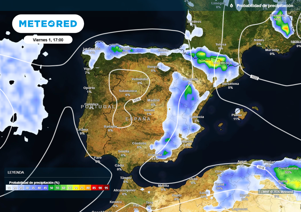 Este viernes la probabilidad de tormentas será mayor en el norte y en la mitad este.
