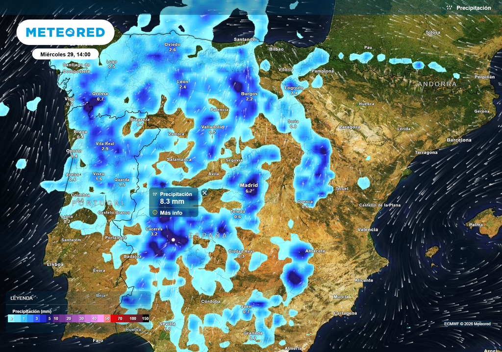 Las precipitaciones, que podrían ser localmente intensas, irán acompañadas de barro sobre todo en la mitad sur peninsular.