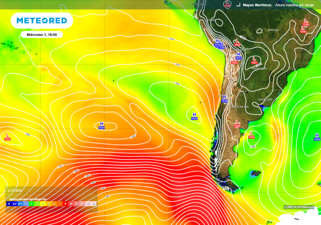 Mapa de altura de olas. Mapa de altura de olas.