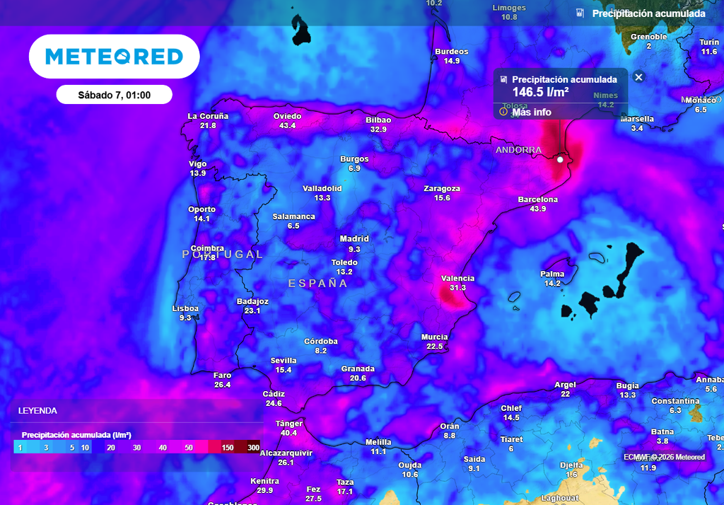 En varias provincias se acumularán más de 100 l/m2 en la próxima semana.