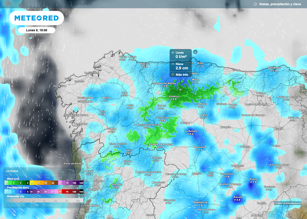 En la tarde del lunes ya habrá nevado en gran parte de las montañas del noroeste peninsular.