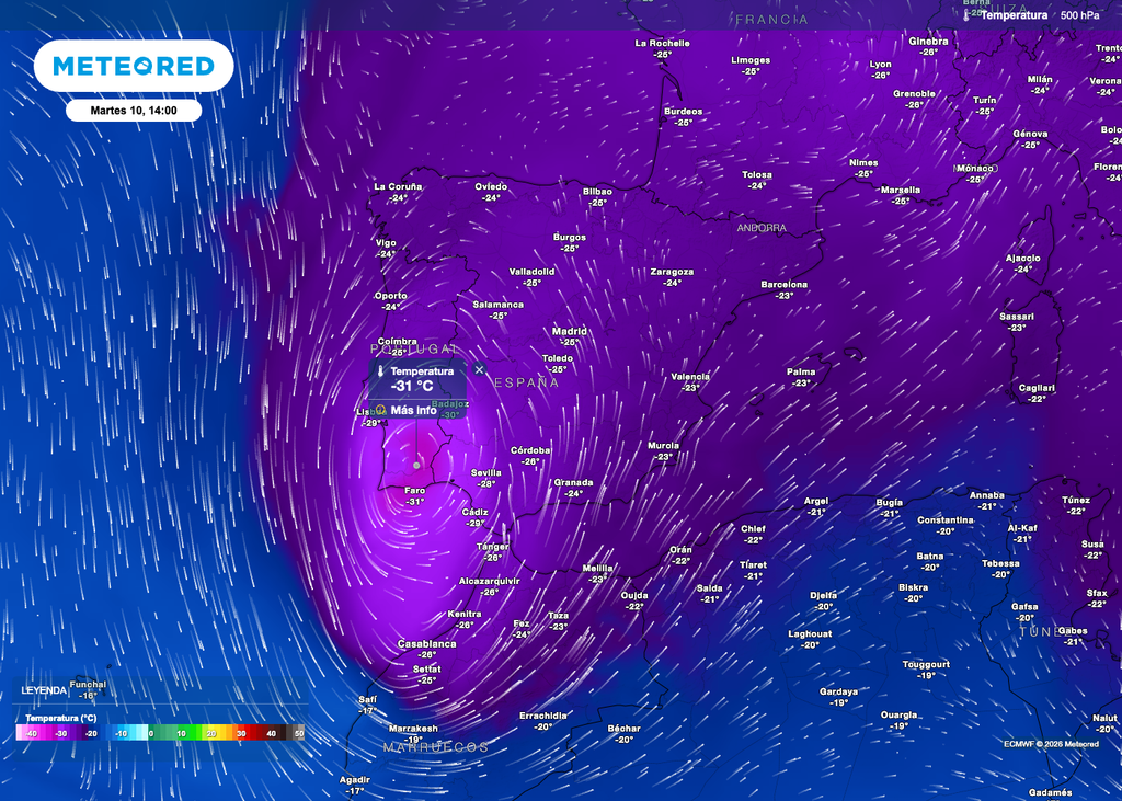 El modelo europeo ahora prevé que la dana sobrevolará el oeste peninsular, reduciendo algo las precipitaciones en forma de nieve, si consideramos lo que mostraban ayer los mapas.