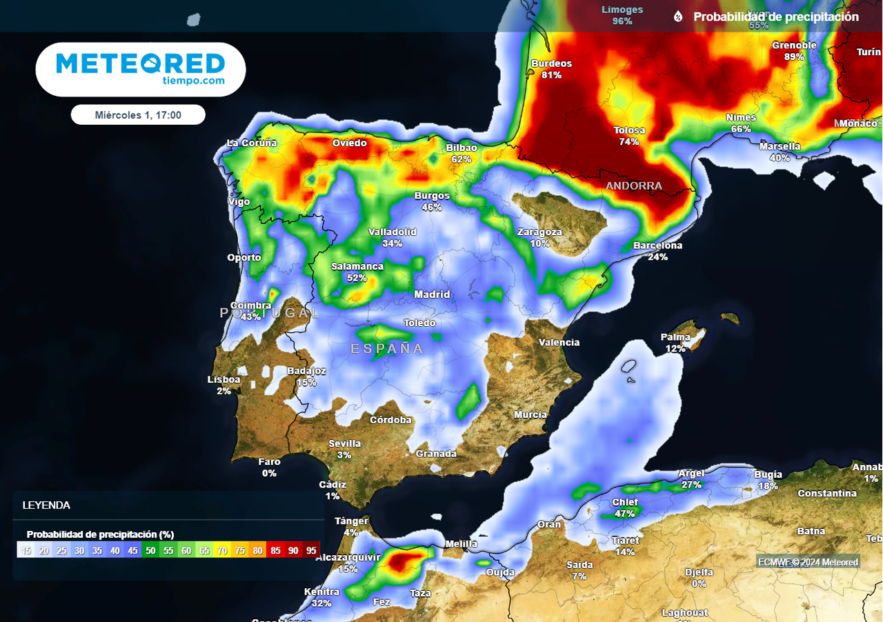 Pronóstico de precipitaciones de Meteored: así va a llover durante los