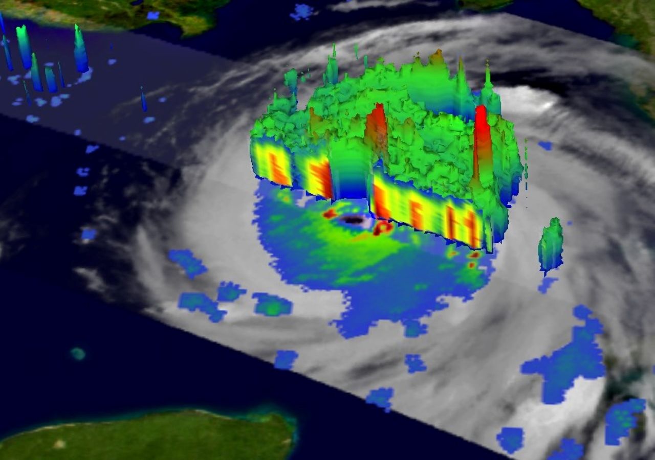La Temporada de Huracanes 2005, es recordada por el poderoso huracán Katrina, esta vista tridimensional muestra su poder. Fuente NOAA/NHC