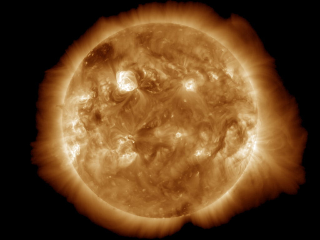 Actividad solar al 2 de febrero de 2026 a 195 Angstroms. Se muestra claramente la región activa 4366. Crédito: SWPC / NOAA.