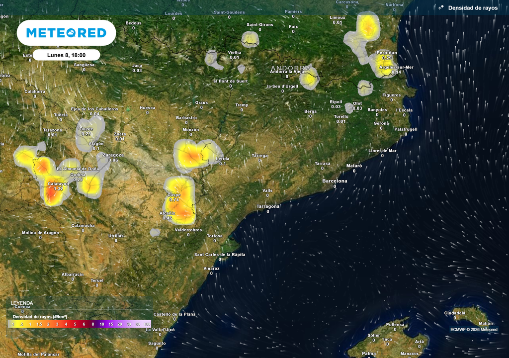 Aparato eléctrico Las tormentas vendrán acompañadas de aparato eléctrico en varias localidades de Cataluña y Aragón, según el modelo europeo.