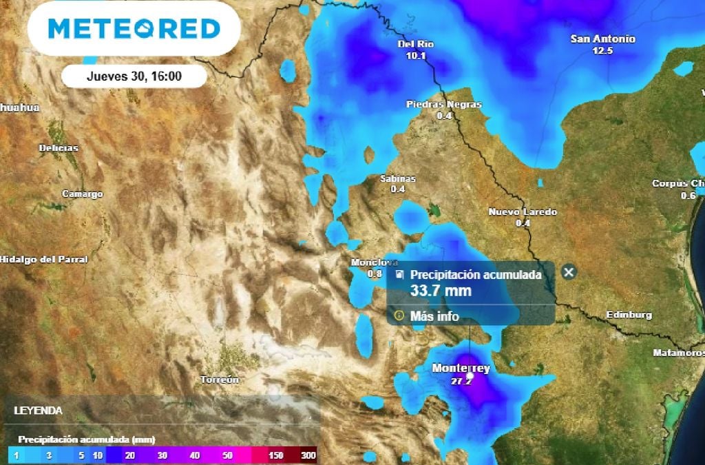 Los principales acumulados de precipitación este jueves, se esperan para estados del Noreste.