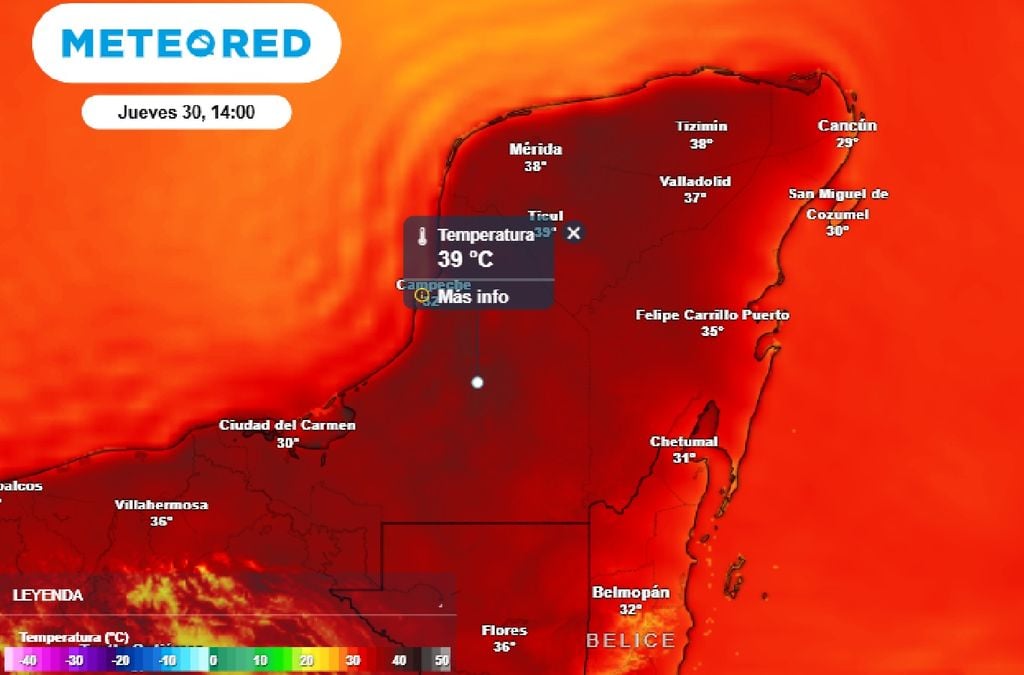 Ambiente muy caluroso se espera también para estados de la Península de Yucatán.