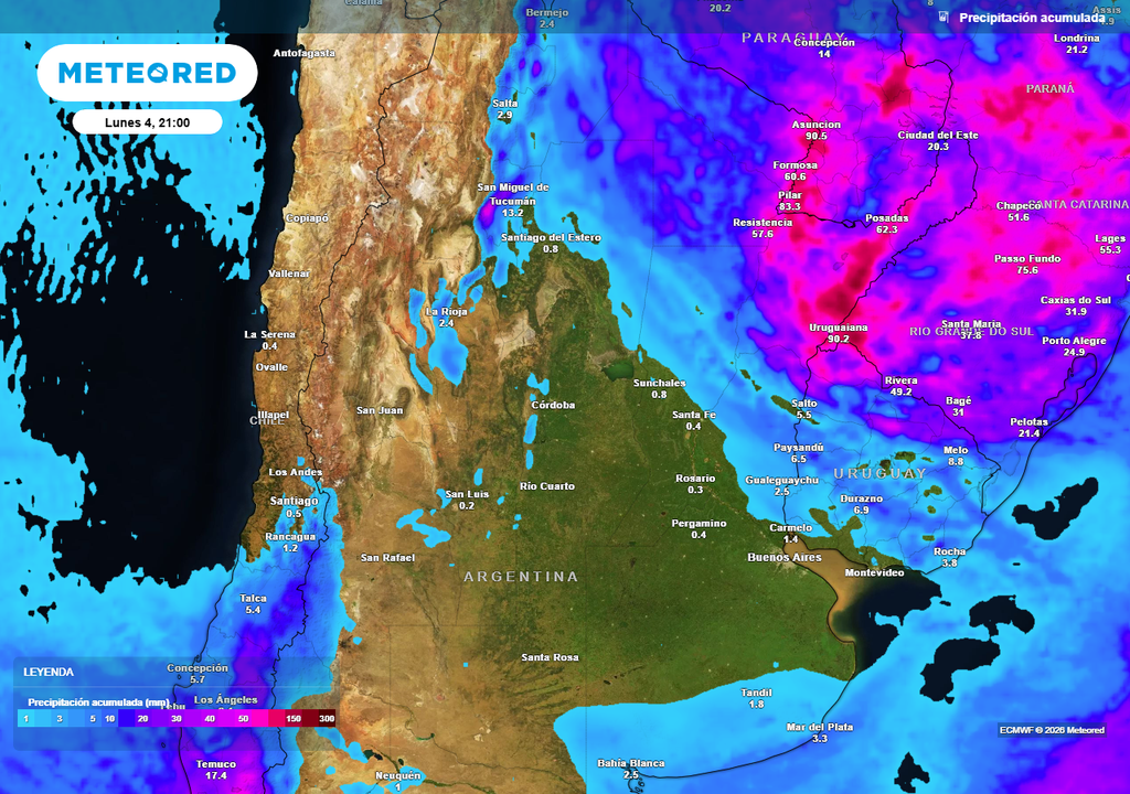 Acumulados de lluvia previstos hasta el próximo lunes según nuestro modelo de referencia ECMWF