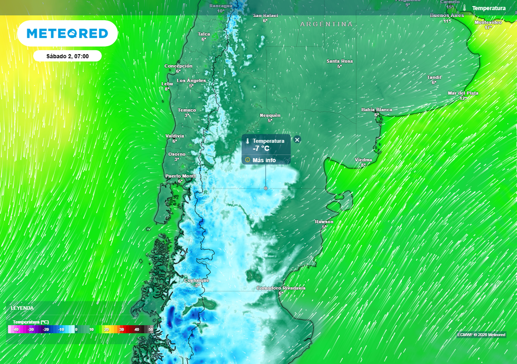 Temperaturas previstas para la mañana del sábado según nuestro modelo de confianza el ECMWF