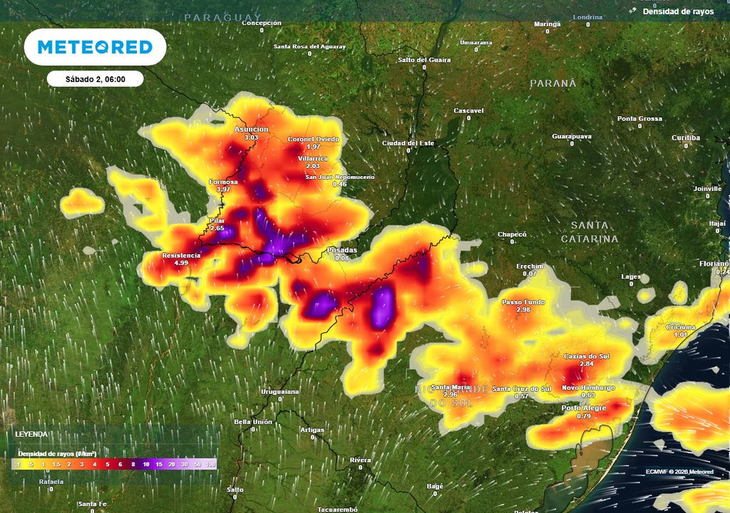 Actividad eléctrica prevista para el sábado según nuestro modelo de referencia el ECMWF
