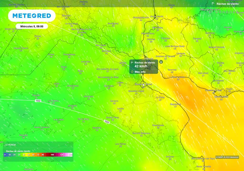 Rachas de viento Miércoles 5 de noviembre 9 h.