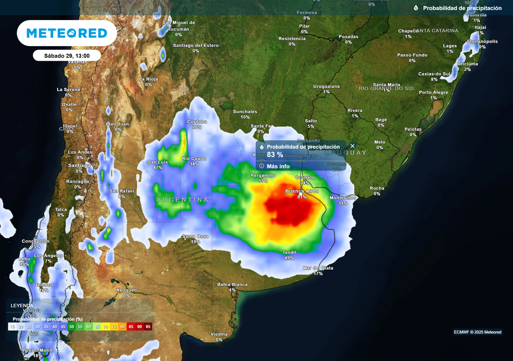 Probabilidad de precipitación Sábado 29 de noviembre 13 h