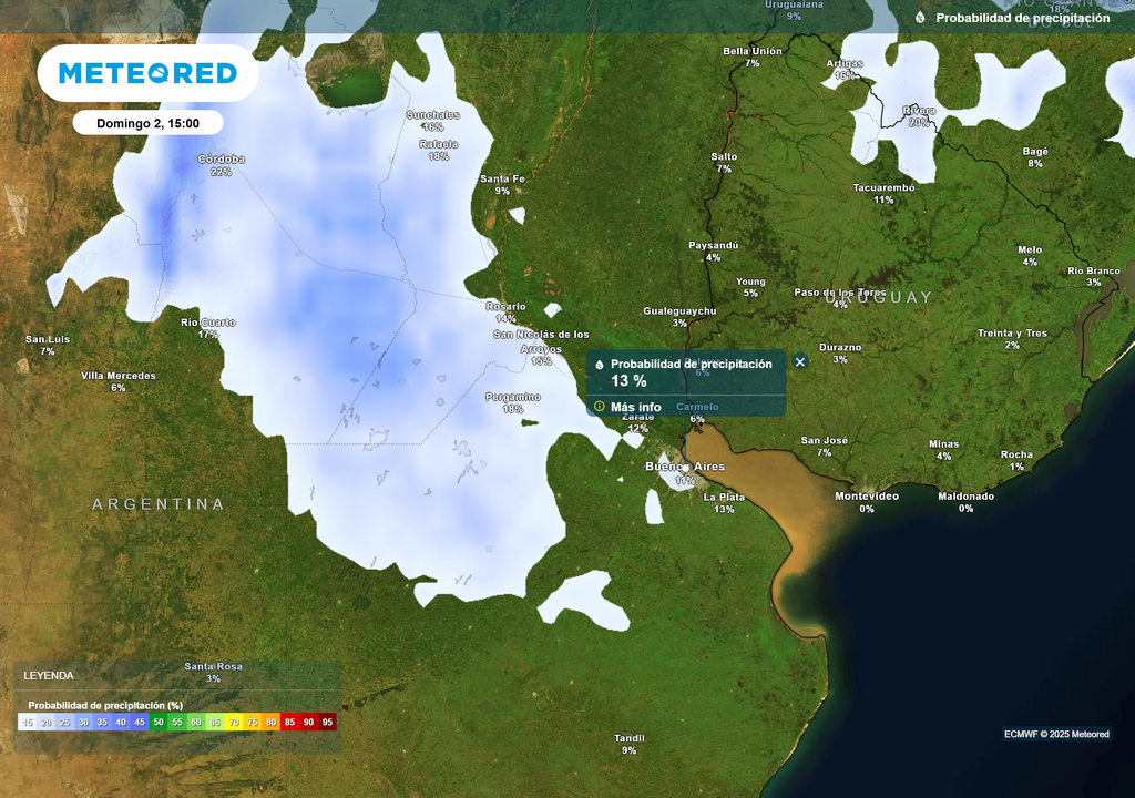 Probabilidad de precipitaciónDomingo 2 de Noviembre 15 hs Probabilidad de precipitaciónDomingo 2 de Noviembre 15 hs