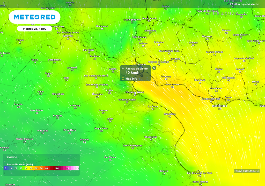 Rafagas de viento Viernes 21 de noviembre a las 18 h