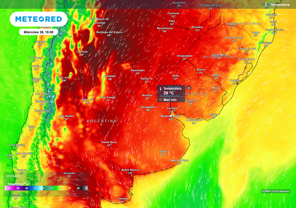 Temperatura Miércoles 26 de noviembre 15 h