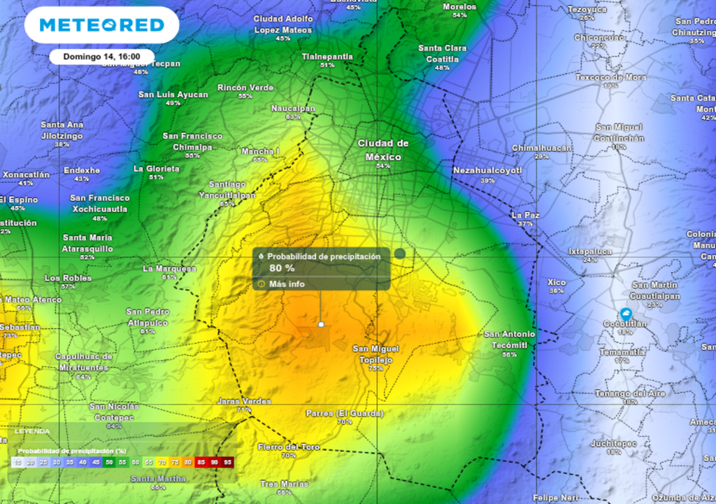 pronostico; el tiempo; tormenta; CDMX Las mayor probabilidad de lluvias esta tarde se concentra en alcaldías del sur, poniente y centro de la capital.