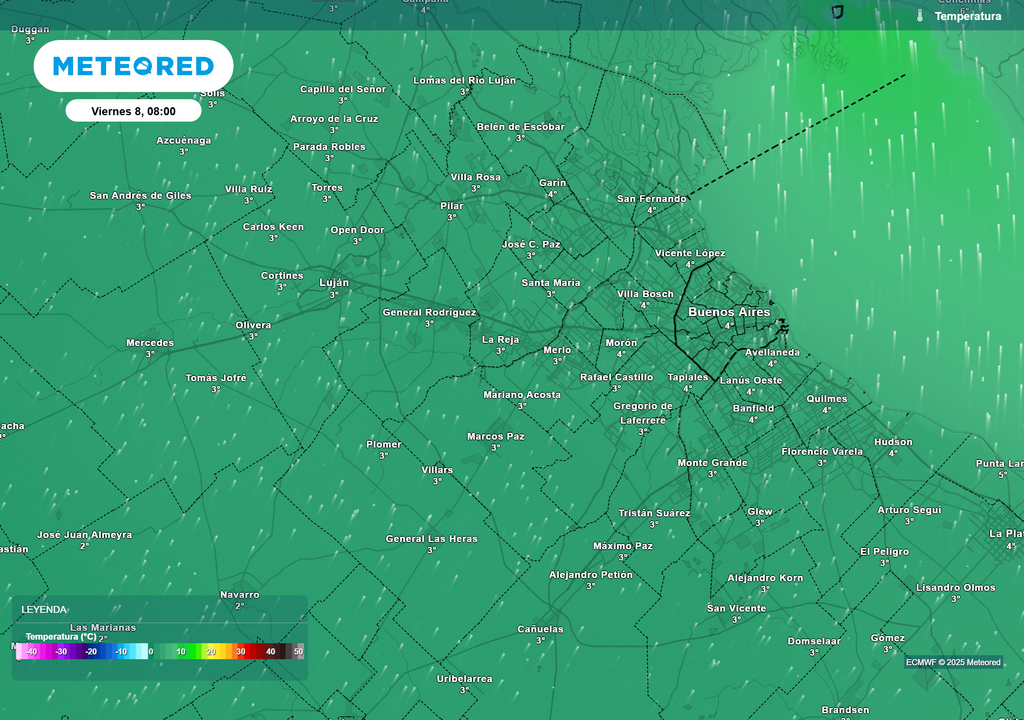 Temperaturas para el día viernes 8 de Agosto a las 8 h, según el modelo ECMWF