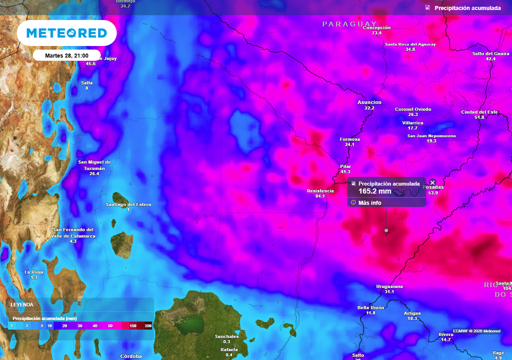 Acumulados de lluvia previstos hasta el próximo martes según nuestro modelo de referencia ECMWF