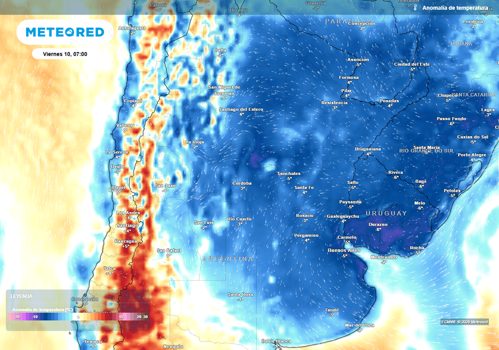 Anomalía de temperatura prevista para el próximo viernes según el modelo ECMWF