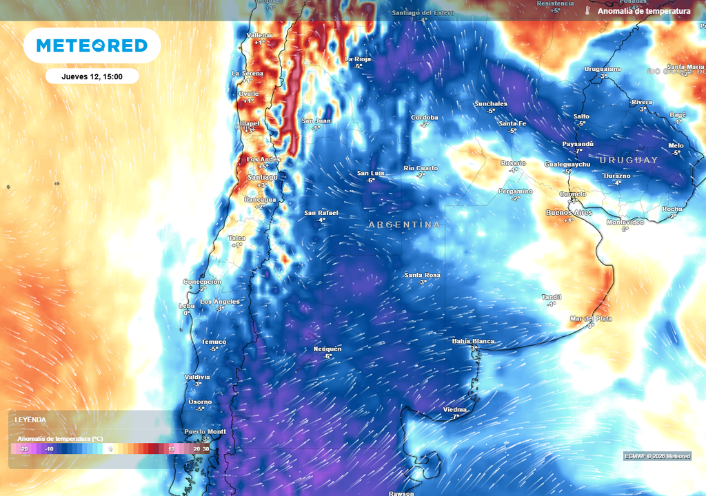 Anomalía de temperatura prevista para el próximo jueves según el modelo ECMWF