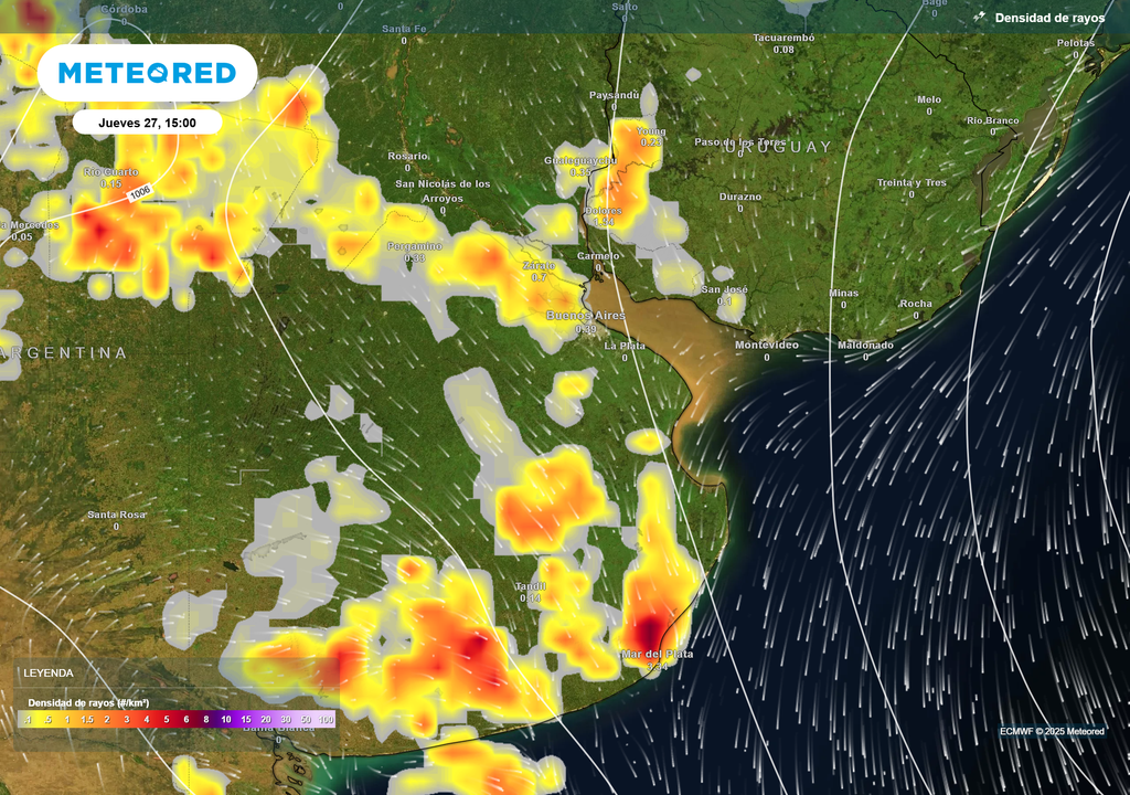Densidad de rayos Jueves 27 de noviembre 15 h