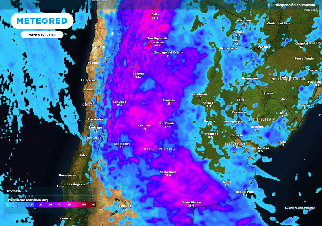 Acumulados de lluvia previstos hasta el próximo martes según nuestro modelo de referencia ECMWF