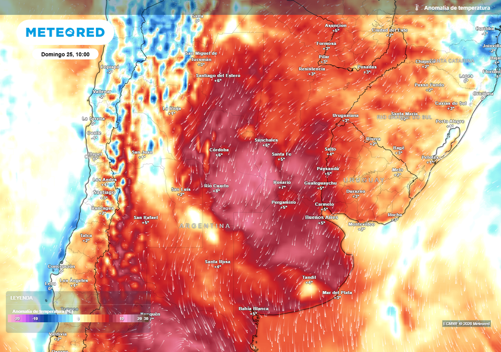Anomalía de temperatura prevista para el próximo domingo según el modelo ECMWF
